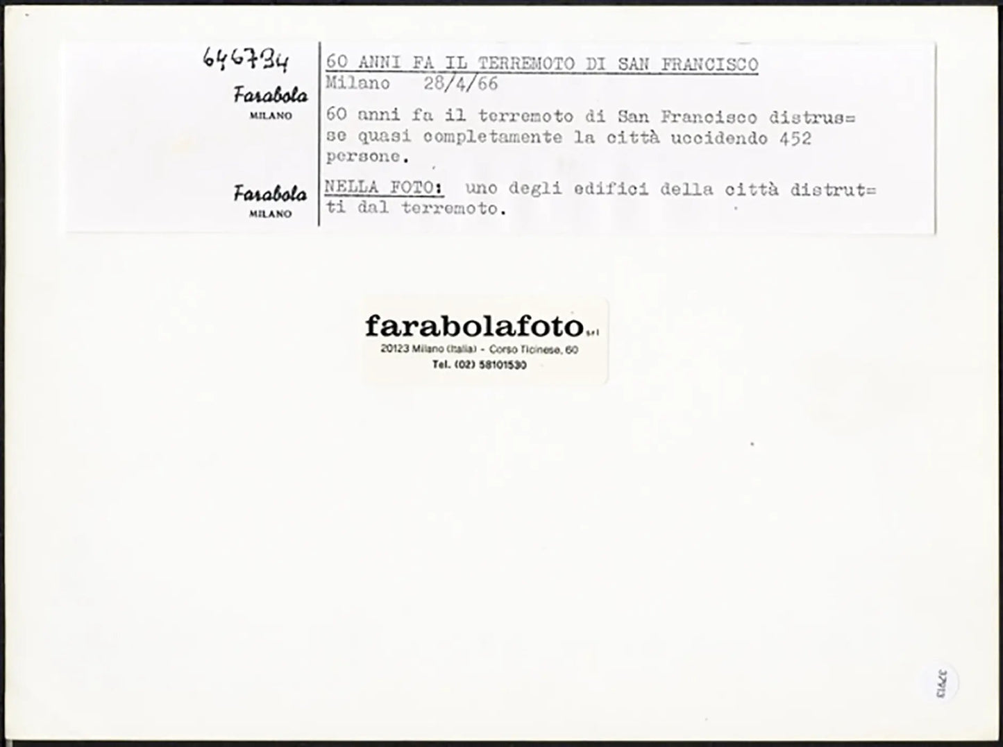 Terremoto a San Francisco 1906 Ft 37913 - Stampa 24x18 cm - Farabola Stampa ai sali d'argento (anni 90)
