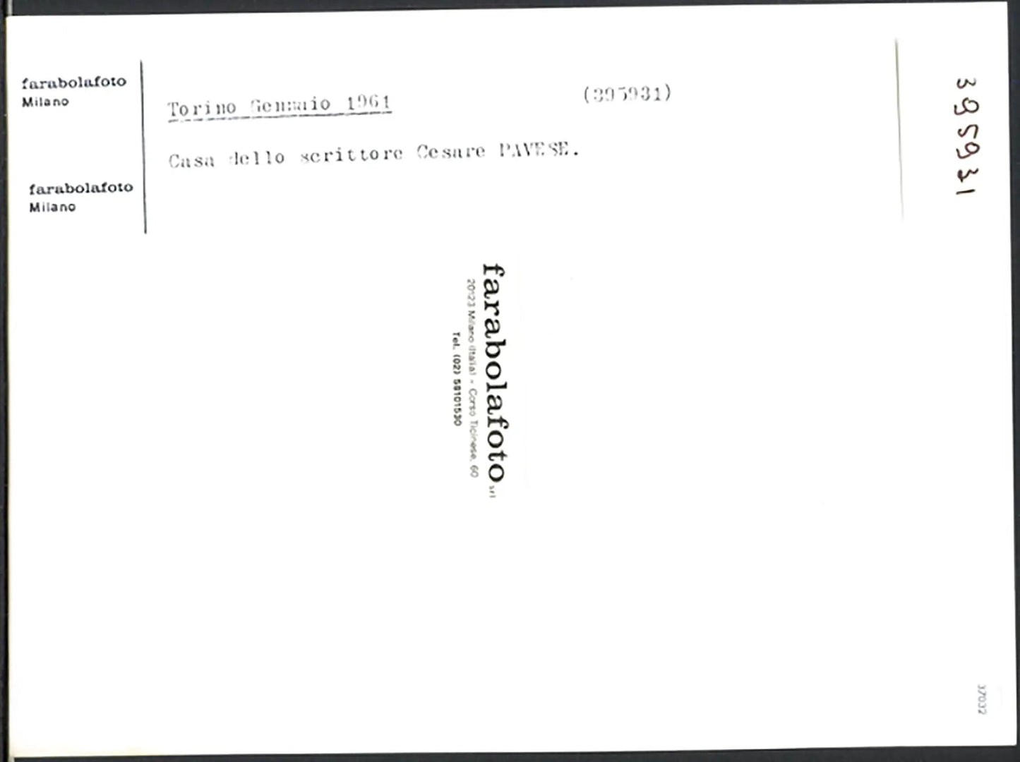 Torino Casa di Cesare Pavese 1961 Ft 37032 - Stampa 24x18 cm - Farabola Stampa ai sali d'argento (anni 90)