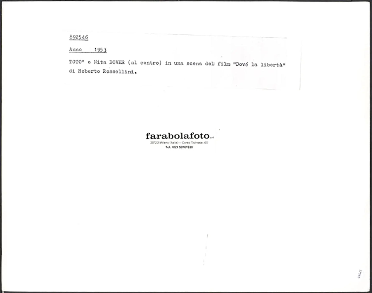 Totò film Dov'è la libertà 1953 Ft 37585 - Stampa 24x30 cm - Farabola Stampa ai sali d'argento