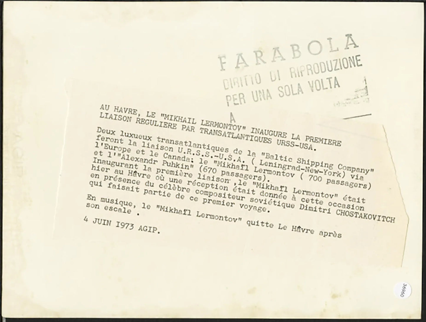 Transatlantico Mikhail Lermontov 1973 Ft 36960 - Stampa 24x18 cm - Farabola Stampa ai sali d'argento
