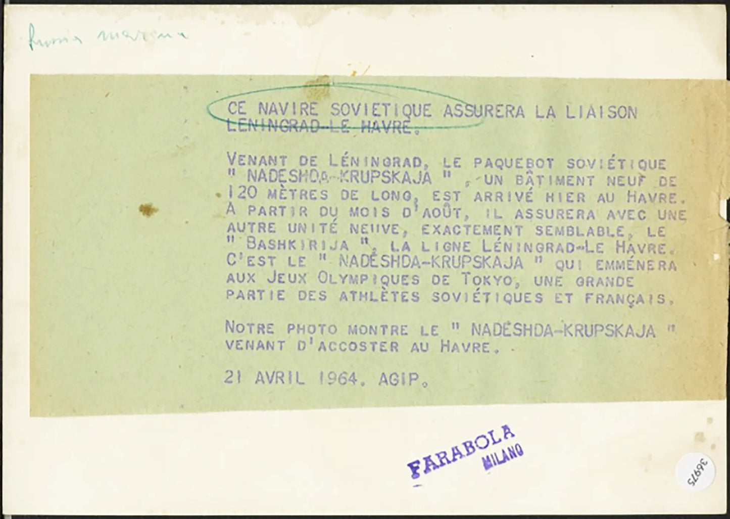 Transatlantico Nadeshda - Krupskaja 1964 Ft 36975 - Stampa 13x18 cm - Farabola Stampa ai sali d'argento