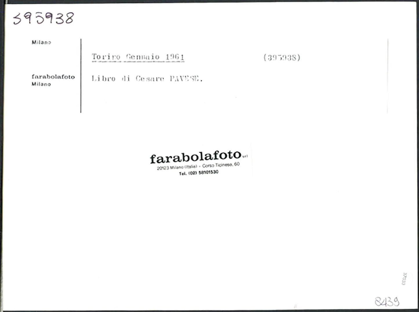 Ultimo biglietto di Cesare Pavese 1950 Ft 37033 - Stampa 24x18 cm - Farabola Stampa ai sali d'argento (anni 90)