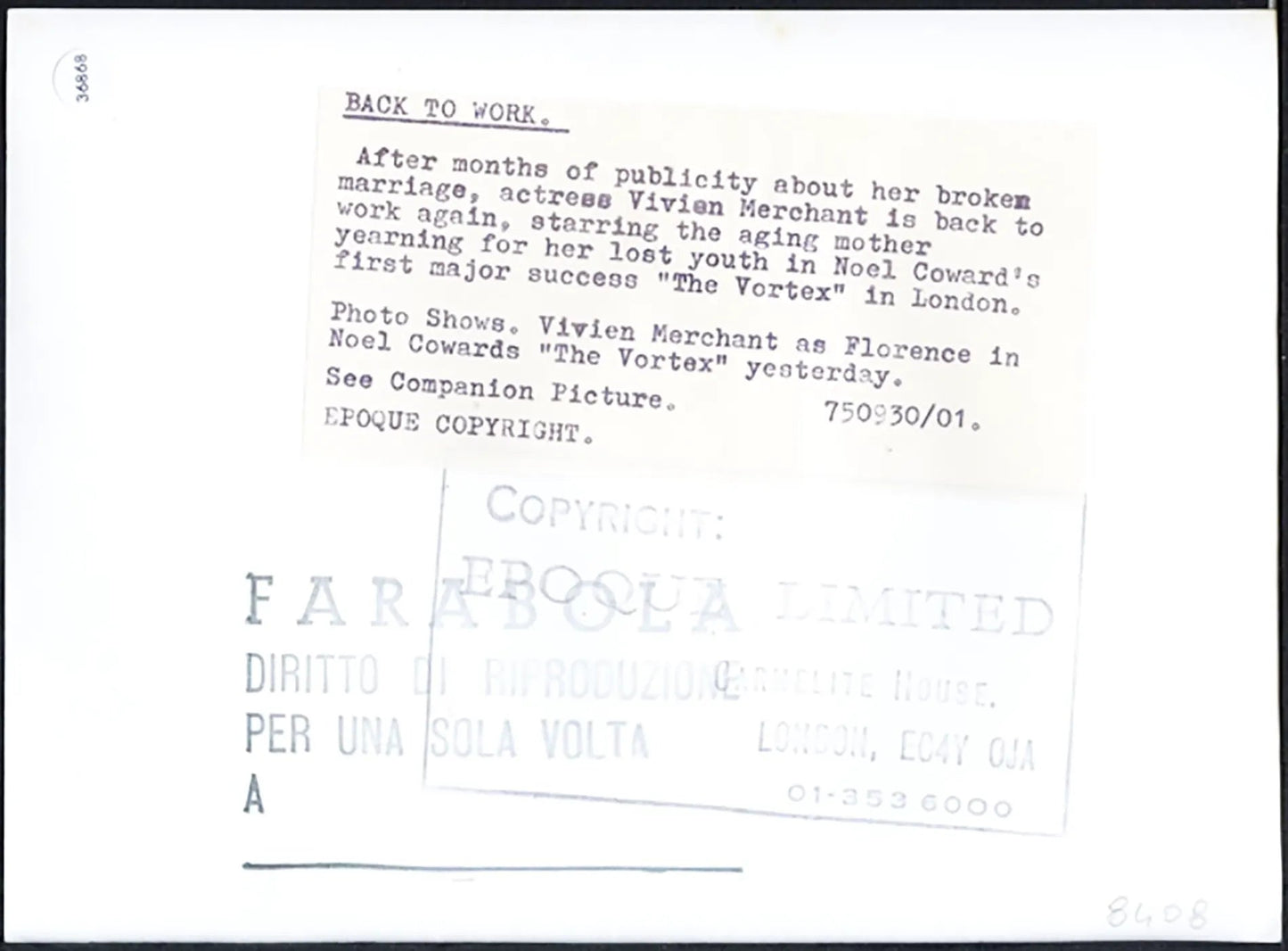 Vivien Merchant in scena 1975 Ft 36868 - Stampa 20x15 cm - Farabola Stampa ai sali d'argento