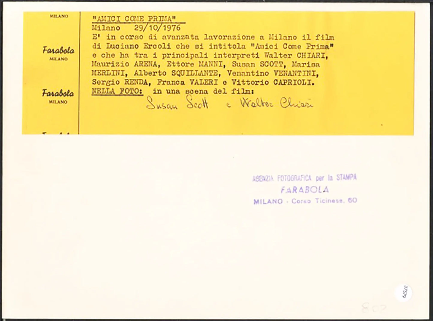 Walter Chiari film Amici come prima 1976 Ft 37579 - Stampa 24x18 cm - Farabola Stampa ai sali d'argento