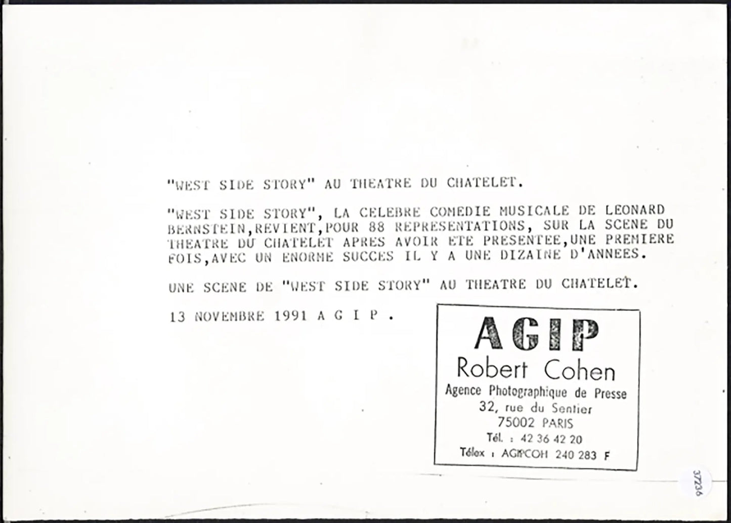 West Side Story Teatro du Chatelet 1991 Ft 37236 - Stampa 21x15 cm - Farabola Stampa ai sali d'argento