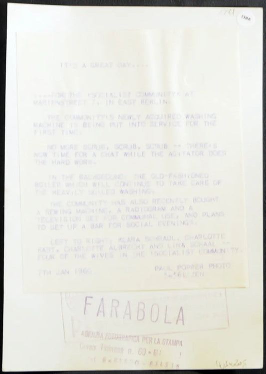 Berlino Est Arrivano le lavatrici 1960 Ft 1386 - Stampa 20x15 cm - Farabola Stampa ai sali d'argento