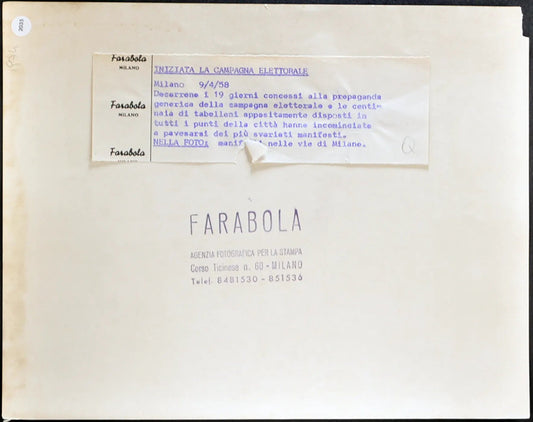 Elezioni Manifesti elettorali 1958 Ft 2035 - Stampa 21x27 cm - Farabola Stampa ai sali d'argento