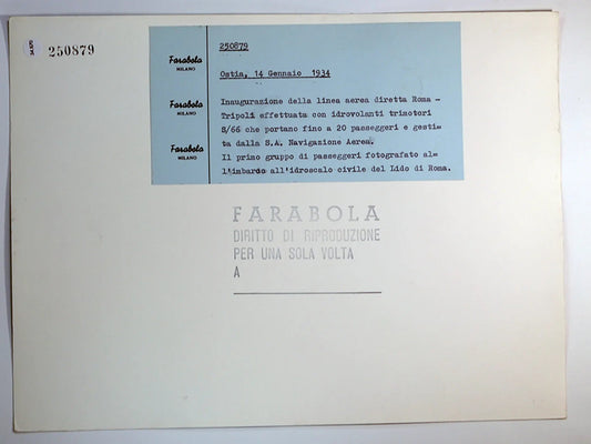 Inaugurazione Linea Roma-Tripoli 1934 Ft 34870 - Stampa 30x24 cm - Farabola Stampa ai sali d'argento