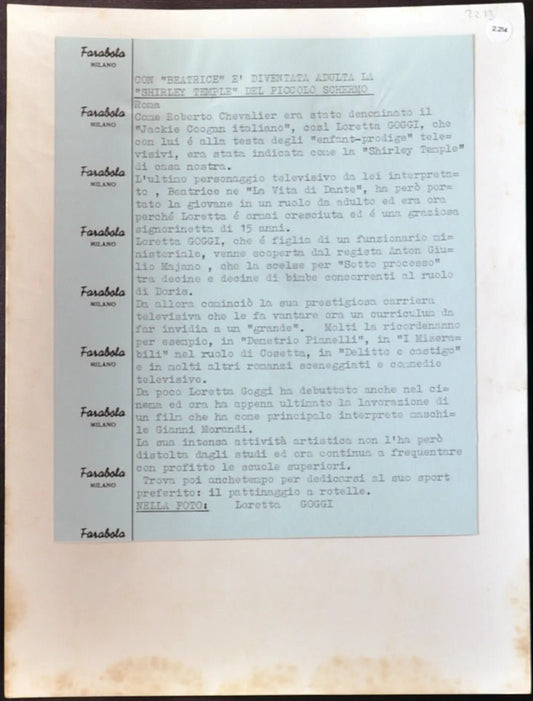 Loretta Goggi 1965 Ft 2214 - Stampa 21x27 cm - Farabola Stampa ai sali d'argento