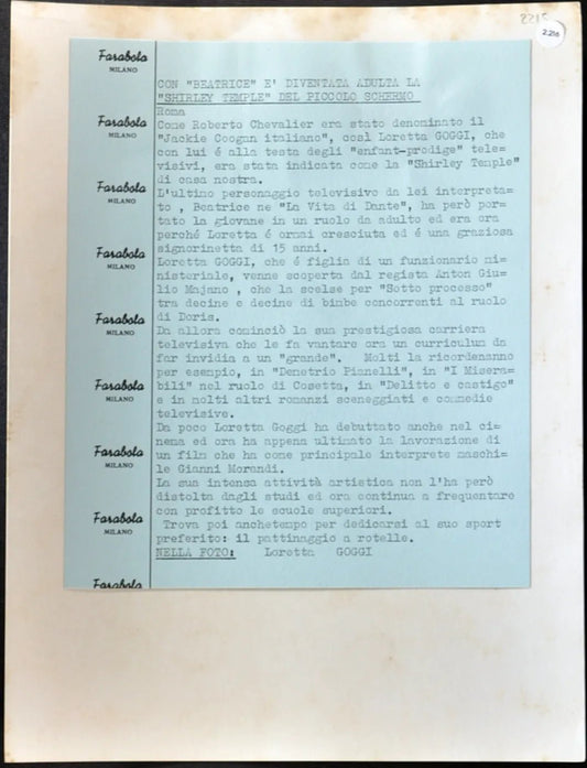 Loretta Goggi 1965 Ft 2216 - Stampa 21x27 cm - Farabola Stampa ai sali d'argento
