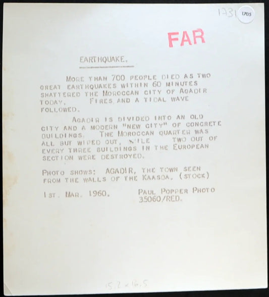Marocco Agadir 1960 Ft 1705 - Stampa 15x16 cm - Farabola Stampa ai sali d'argento