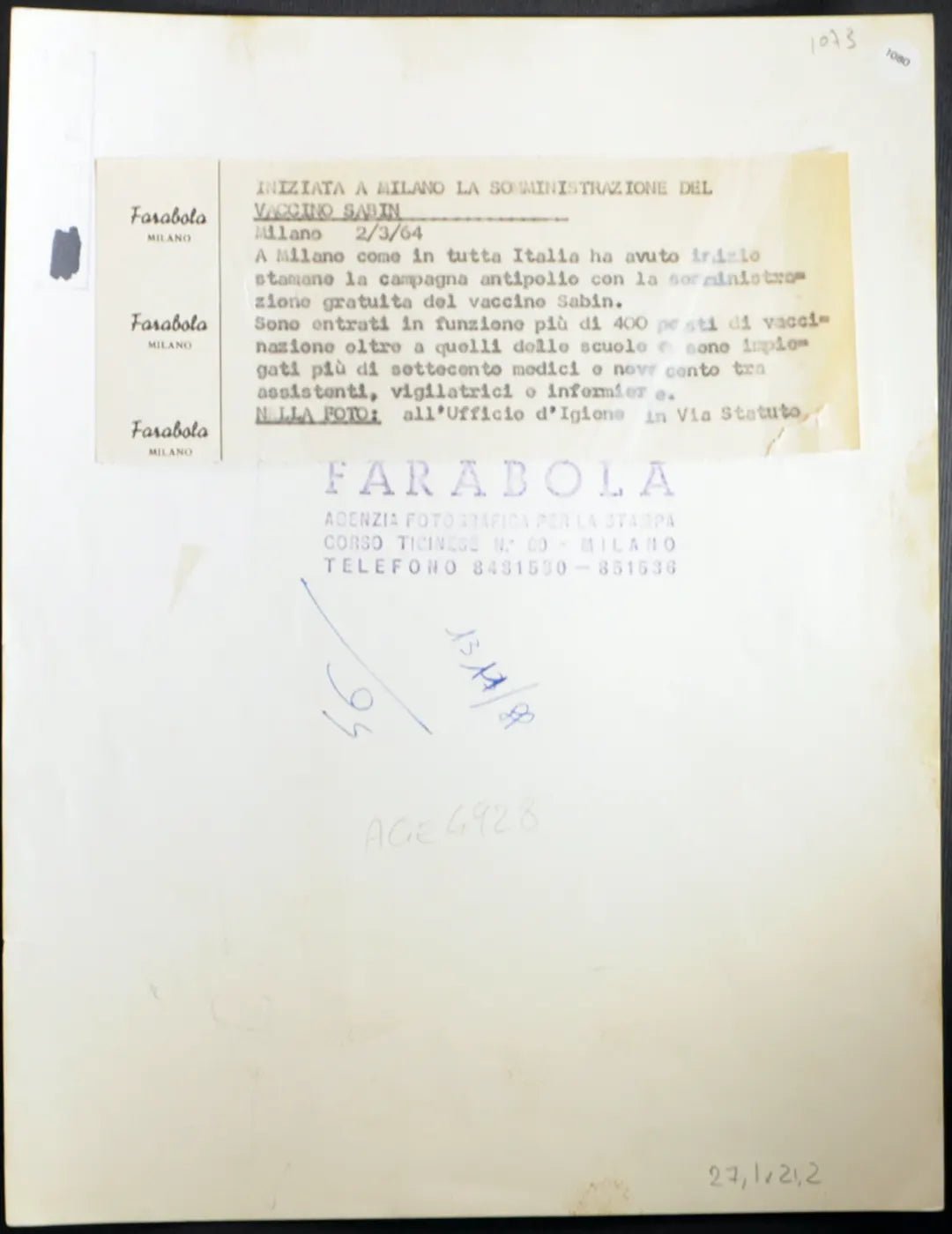 Medicina Campagna antipolio 1964 Ft 1080 - Stampa 21x27 cm - Farabola Stampa ai sali d'argento