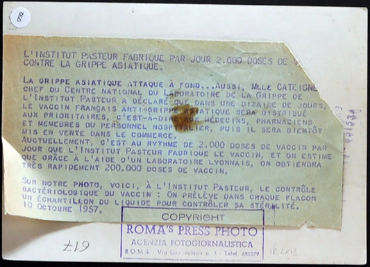 Istituto Pasteur Francia 1957 Ft 1732 - Stampa 18x13 cm - Farabola Stampa ai sali d'argento