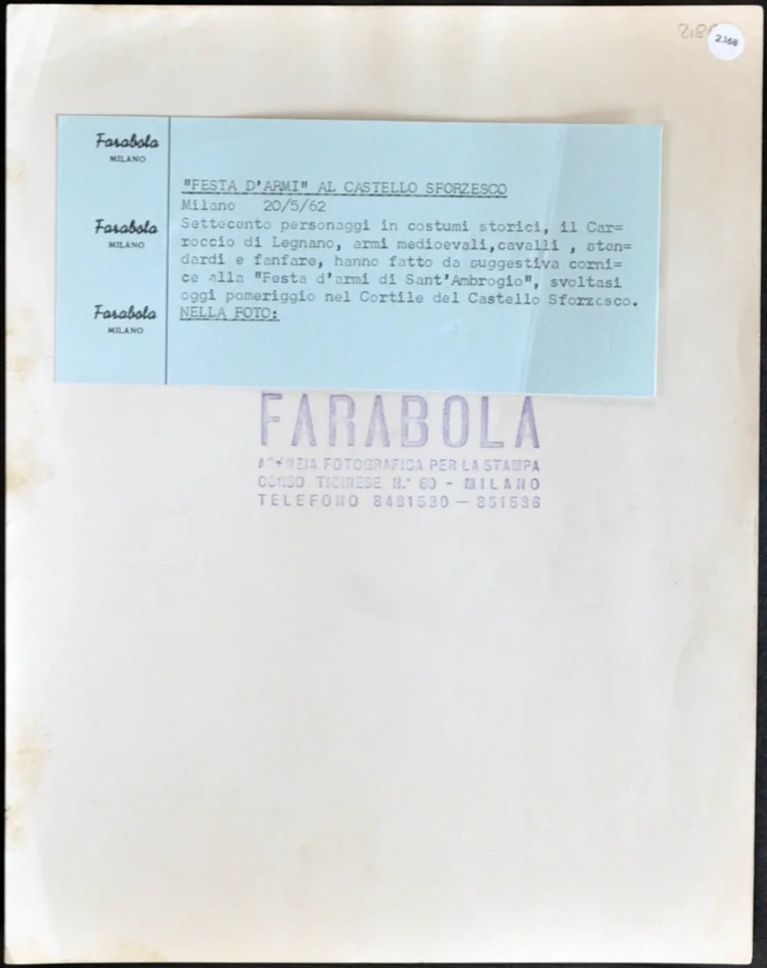Milano Festa d'Armi di Sant'Ambrogio 1962 Ft 2168 - Stampa 21x27 cm - Farabola Stampa ai sali d'argento
