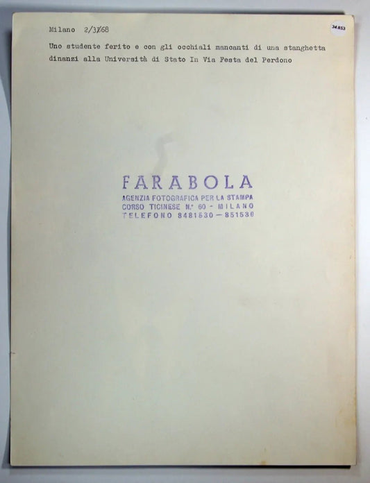 Manifestazione Università Milano 1968 Ft 34853 - Stampa 21x27 cm - Farabola Stampa ai sali d'argento