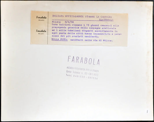 Milano Manifesti elettorali 1958 Ft 1996 - Stampa 21x27 cm - Farabola Stampa ai sali d'argento