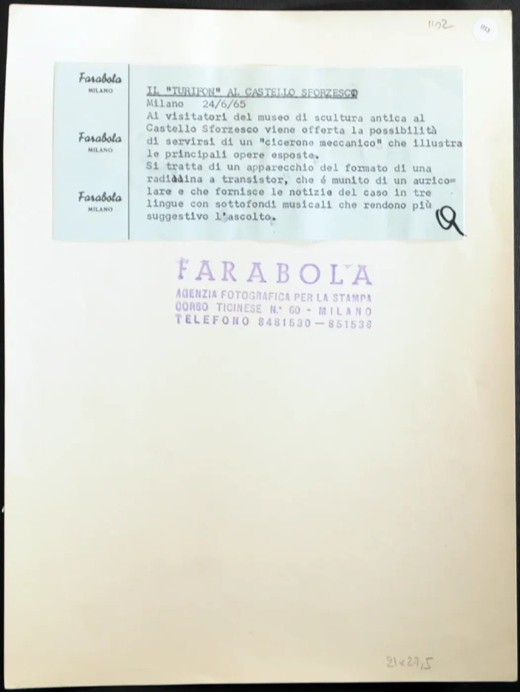 Turifon al Castello Sforzesco Milano 1965 Ft 1113 - Stampa 21x27 cm - Farabola Stampa ai sali d'argento