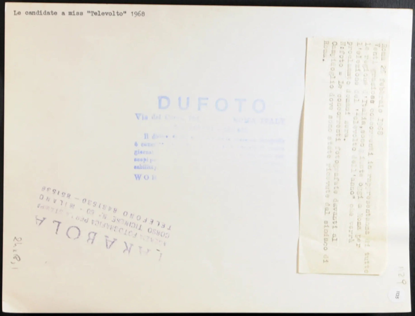 Roma Concorrenti Televolto 1968 Ft 1135 - Stampa 24x18 cm - Farabola Stampa ai sali d'argento