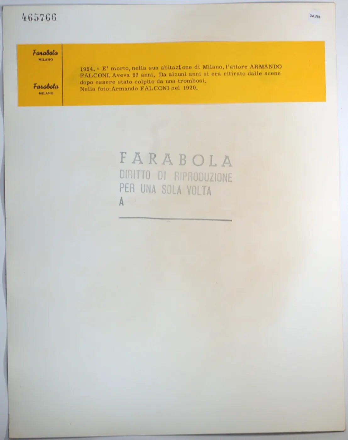Armando Falconi 1920 Ft 34781 - Stampa 30x24 cm - Farabola Stampa ai sali d'argento