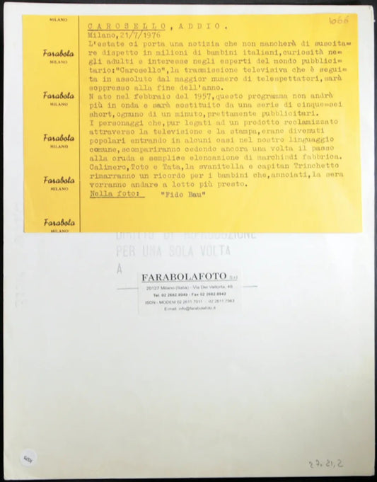 Carosello Fido Bau 1976 Ft 1075 - Stampa 21x27 cm - Farabola Stampa ai sali d'argento