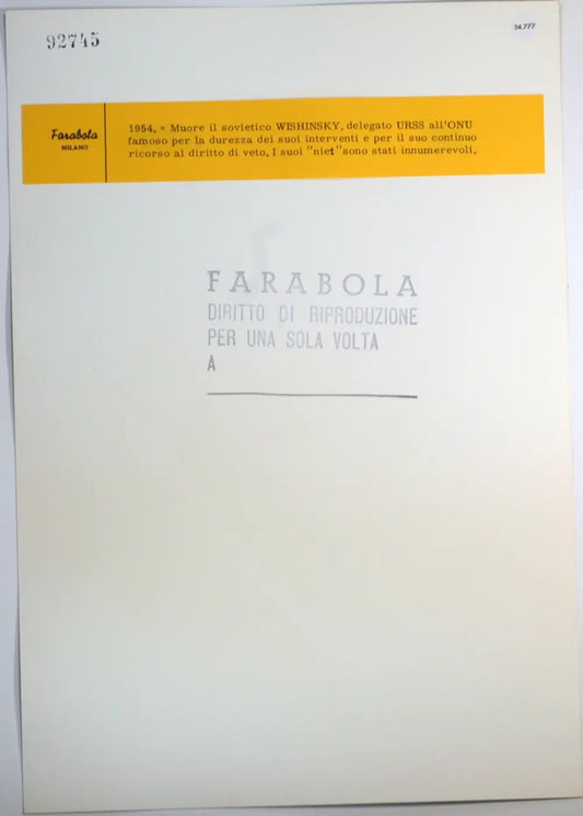 Urss Andrej Vyšinskij delegato Onu Ft 34777 - Stampa 30x24 cm - Farabola Stampa ai sali d'argento