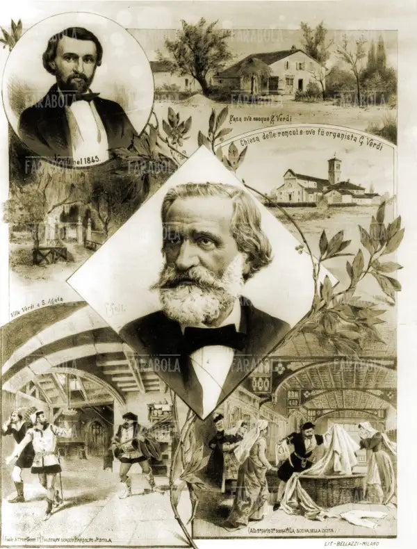 Composizione dedicata a Giuseppe Verdi con la casa natale di Roncole di Busseto, XIX secolo