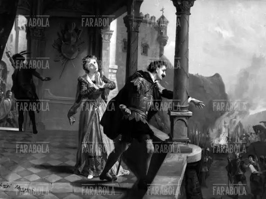 Stampa tedesca con una scena de Il trovatore di Giuseppe Verdi, XIX secolo