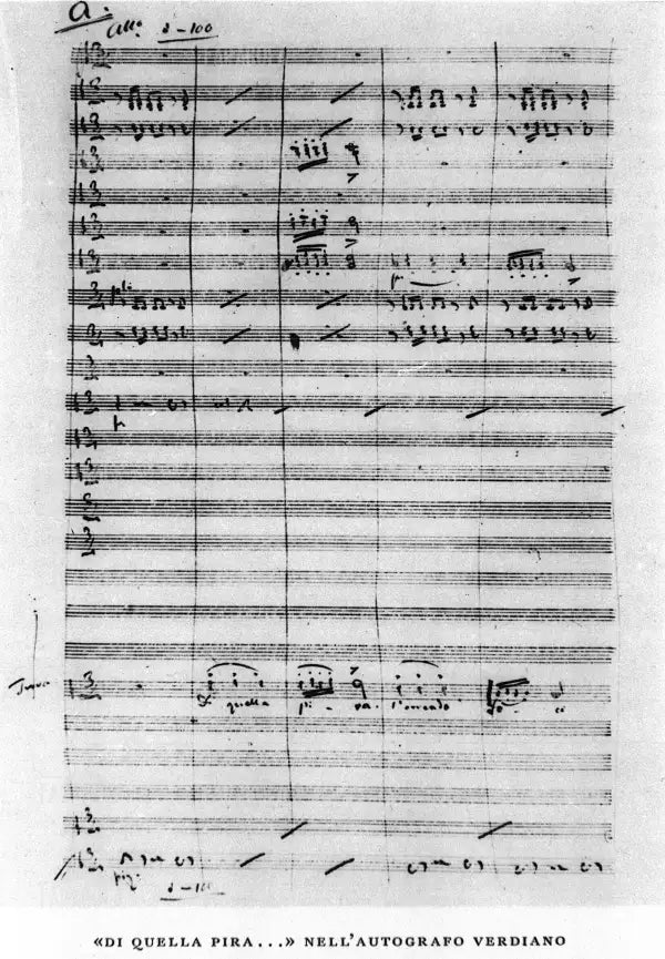 Abbozzo autografo di Di quella pira di Giuseppe Verdi, XIX secolo