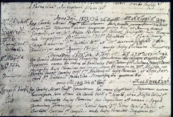 Atto di nascita di Giuseppe Verdi, 1813