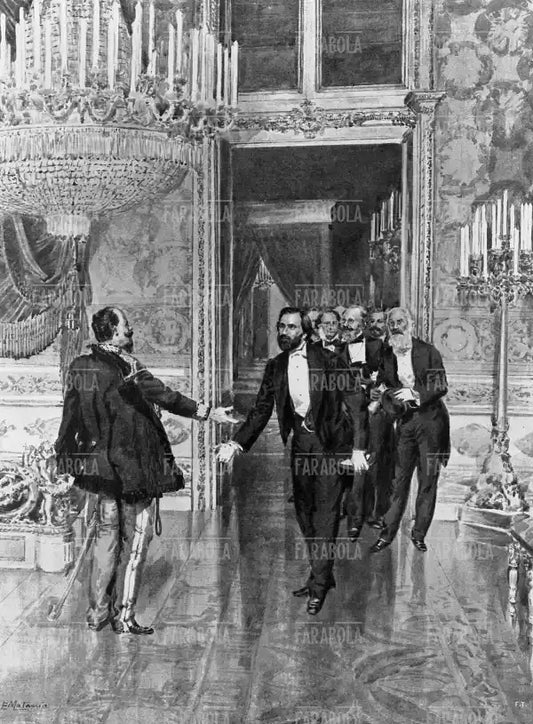Vittorio Emanuele II riceve una delegazione parmense guidata da Giuseppe Verdi, 1859