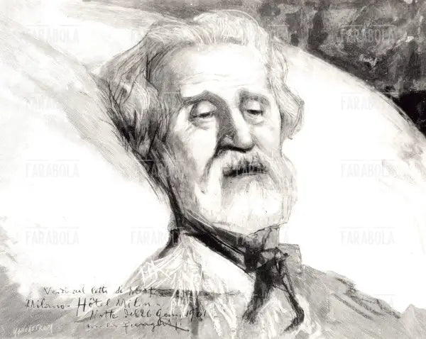 Giuseppe Verdi sul letto di morte al Grand Hotel et de Milan, Litografia, 1901