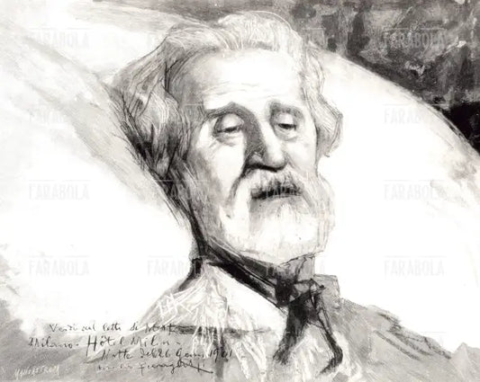 Giuseppe Verdi sul letto di morte al Grand Hotel et de Milan, Litografia, 1901