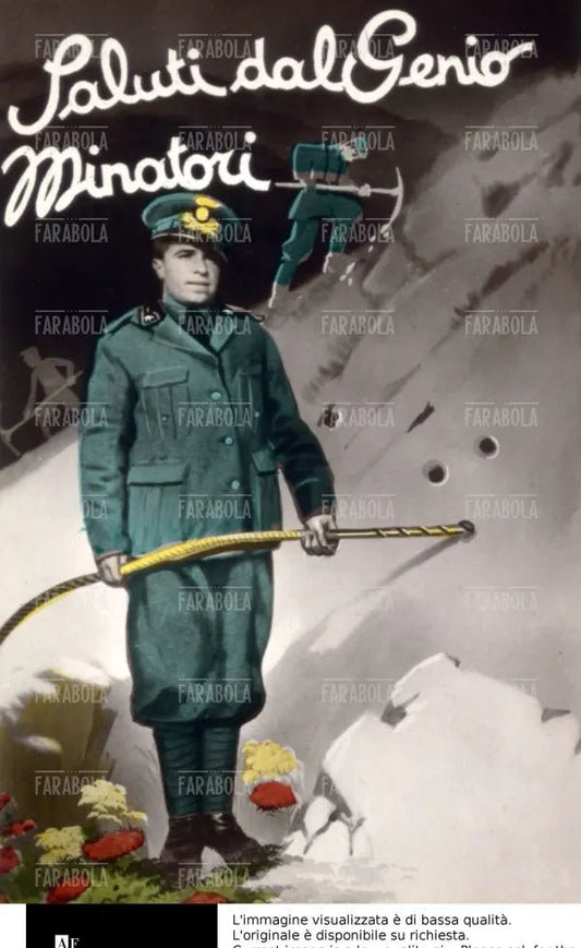 Cartolina con un soldato del Genio Minatori, Prima Guerra Mondiale, 1914