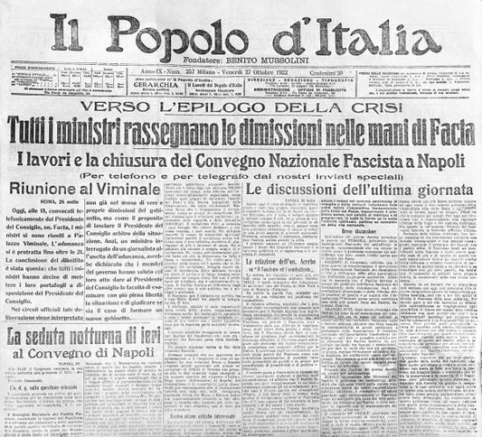 Numero del Il Popolo d'Italia con la notizia delle dimissioni del Governo Facta, 1922