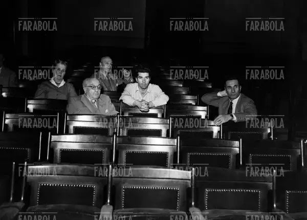 Maria Morino, Alberto Savinio, Giorgio Strehler e Dino Buzzati, Piccolo Teatro, Palazzo Litta, Milano, 1950