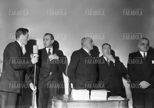 Aldo Borletti e Umberto Brustio, inaugurazione della nuova Rinascente, Milano, 1950