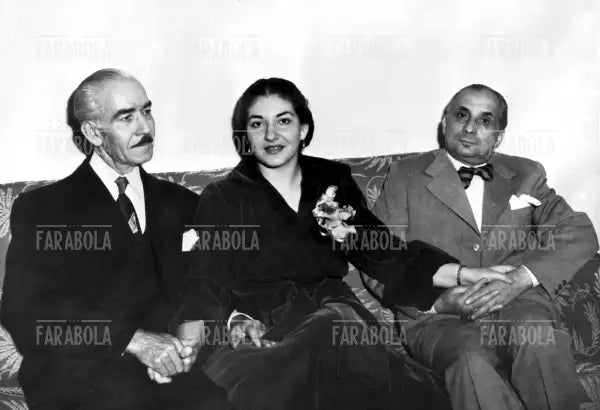 Maria Callas con il marito Giovanni Battista Meneghini e il padre George Kalogeropoulos, anni 50