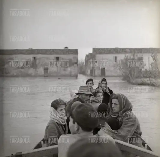Sfollati in barca, Alluvione del Polesine, Sant'Apollinare, 1951