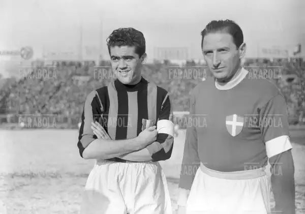 Silvio Piola e Carlo Annovazzi, Partita Milan-Novara, Milano, 1952