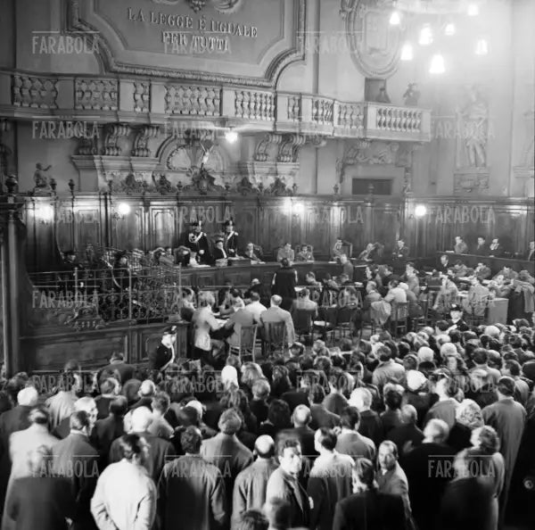 L'aula del processo a Rina Fort, Bologna, 1952