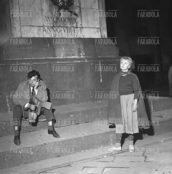 Giulietta Masina sul set del film La Strada, Roma, 1954