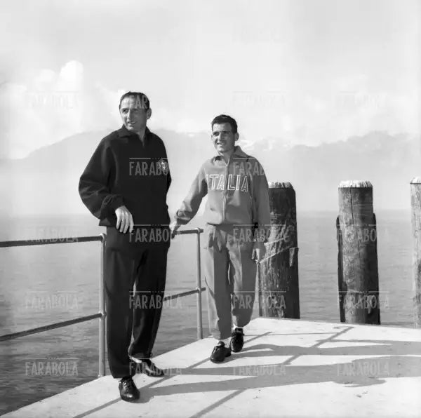 Silvio Piola e Giovanni Giacomazzi, Ritiro della Nazionale ai Mondiali di calcio, Vevey, 1954