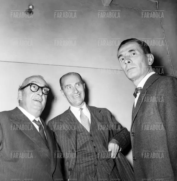 Orio Vergani, Indro Montanelli e Dino Buzzati, Teatro Olimpia, Milano, 1955
