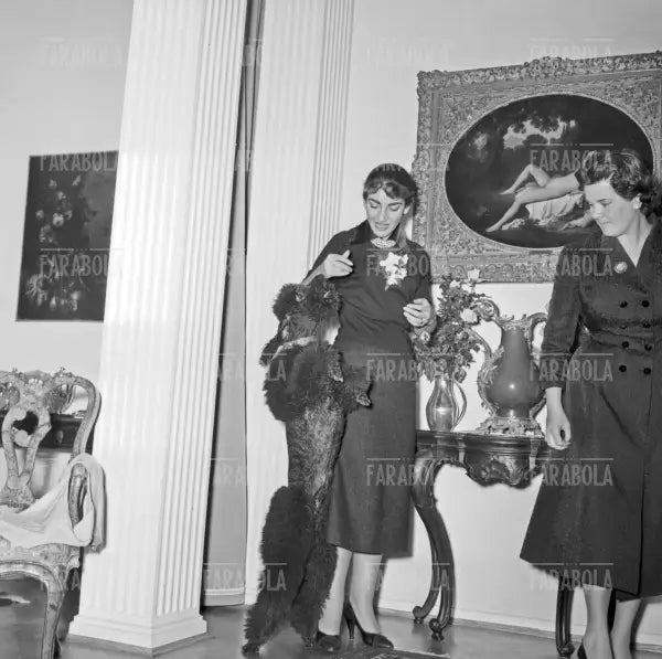 Maria Callas in casa con il suo cane, Milano, 1955