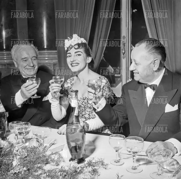 Maria Callas, Ezio Vigorelli e Alberto Liuti al Dopo Scala, Prima della Scala con Norma, Milano, 1955