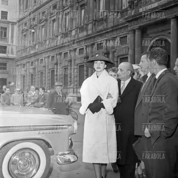 Maria Callas e il marito Giovanni Battista Meneghini, Matrimonio della figlia di Biki, Milano, 1957