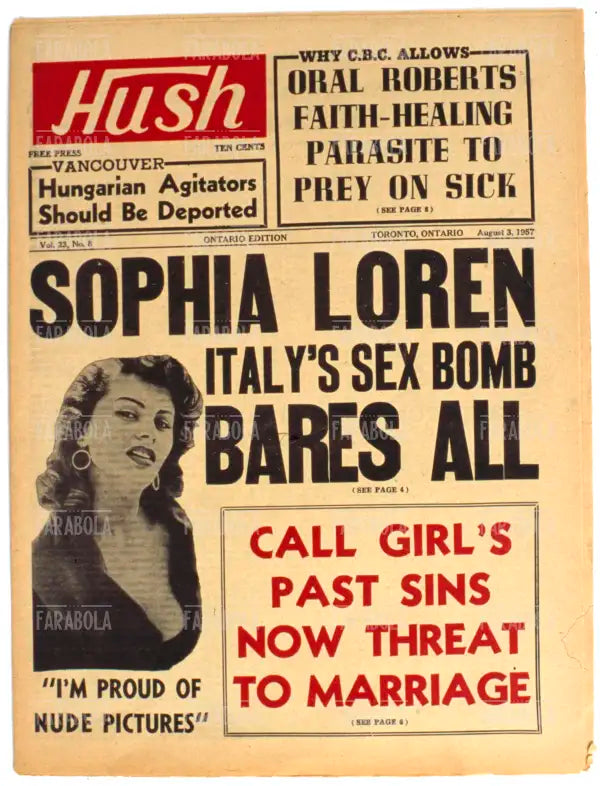 Sophia Loren, Copertina di Hush, 1957