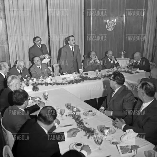 Ezio Vigorelli, Aldo Borletti, Cesare e Giorgio Brustio, pranzo della Rinascente, Milano, 1959
