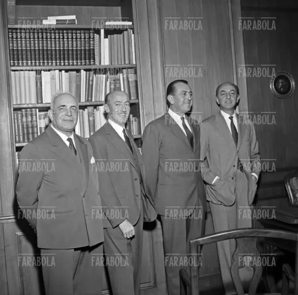 I dirigenti della Rinascente Cesare Brustio, Aldo Borletti, Giorgio Brustio ed Ezio Vigorelli, Milano, 1959
