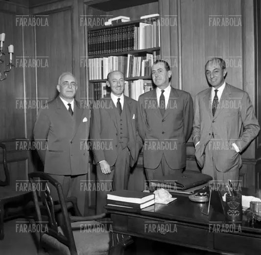 I dirigenti della Rinascente Cesare Brustio, Aldo Borletti, Giorgio Brustio ed Ezio Vigorelli, Milano, 1959